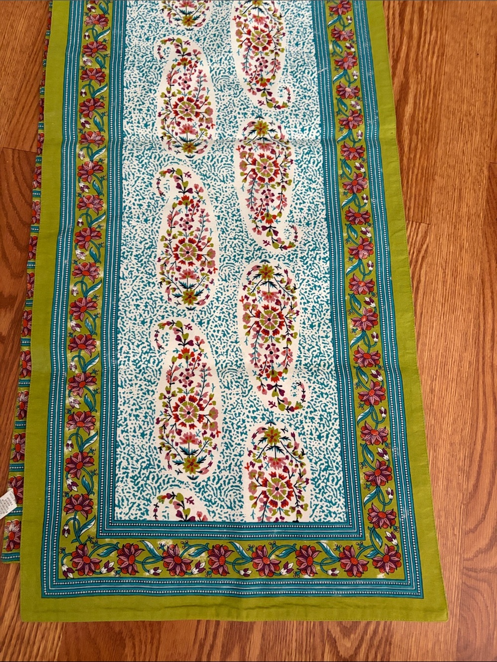 Cost Plus World Market Green and Teal Floral Paisley Table Runner